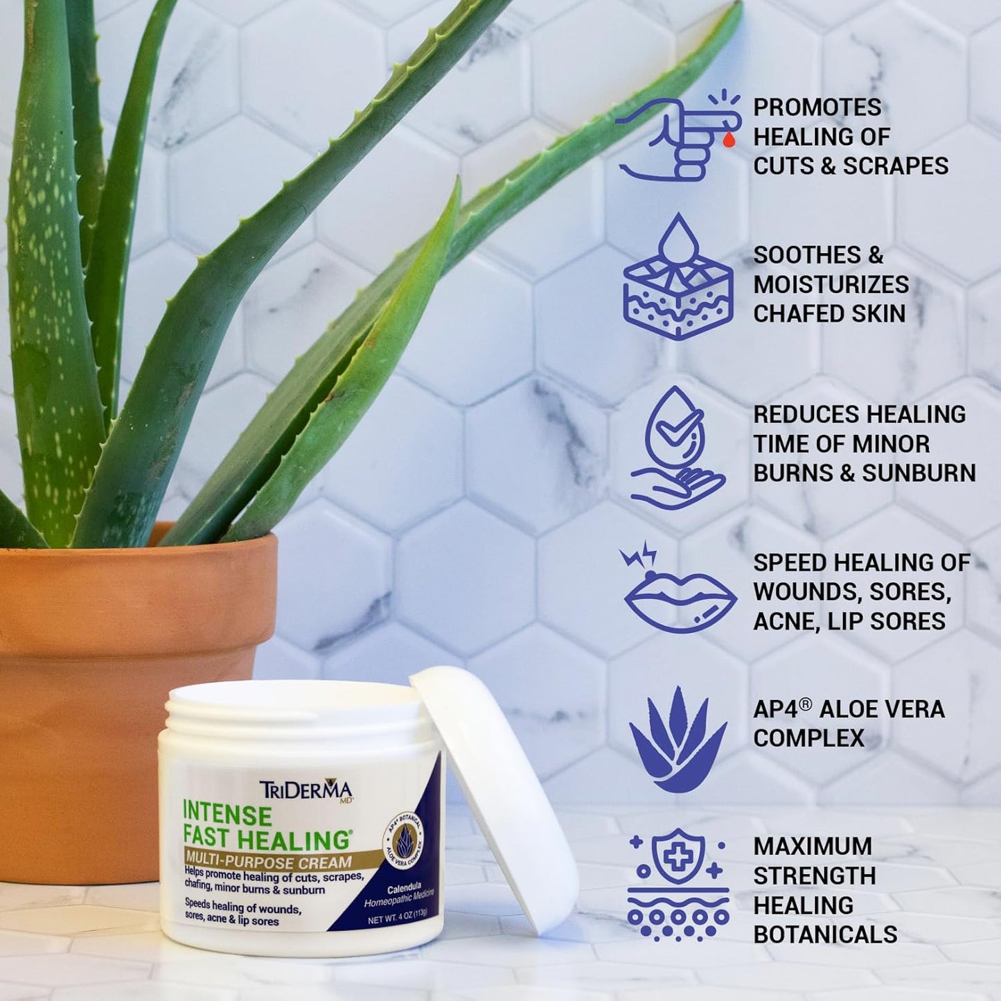 TriDerma Intense Fast Healing Cream, Decreases Healing Time for Minor Irritations, Rashes, Wounds, Cuts, Scrapes, Value Pack of 2-4 Ounce Jars