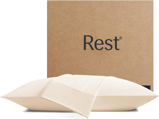 REST® Evercool®+ Cooling Pillowcases Standard - 2 Pillowcases for Sensitive Skin, Silver Infused Fabric for Hygienic Sleep, Silky Smooth for Curly Hair, High Elastic for Snug Fit (19x29 inches)