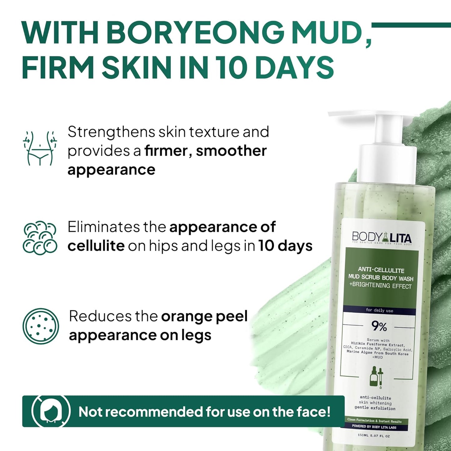 Anti Cellulite Mud Scrub Body Wash, Reduces Cellulite, Gentle Exfoliating, Improves Skin Texture, Provides a Smoother Look, 5.07 Fl Oz (6)