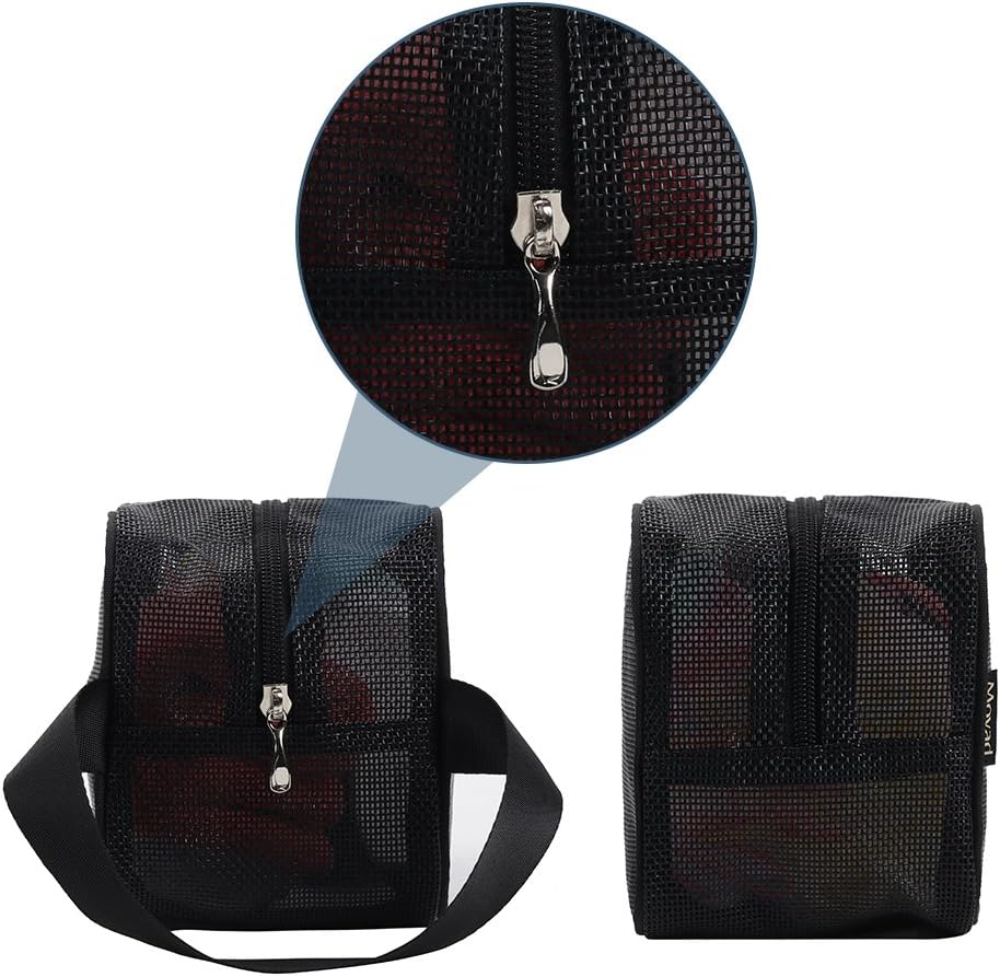 Moyad Mesh Shower Caddy Portable Toiletry Bag College Dorm Room Essentials for Girls Guys Gym Bag Camping Organizer Hanging Bathroom Mesh Bag, Black