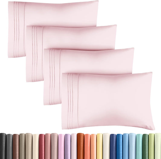 CGK Unlimited Queen Size Lavender Pink Microfiber Pillowcase Set of 4 - Soft, Premium Quality, Machine Washable, Protective, 20x40, 20x36 & 20x48 Inches