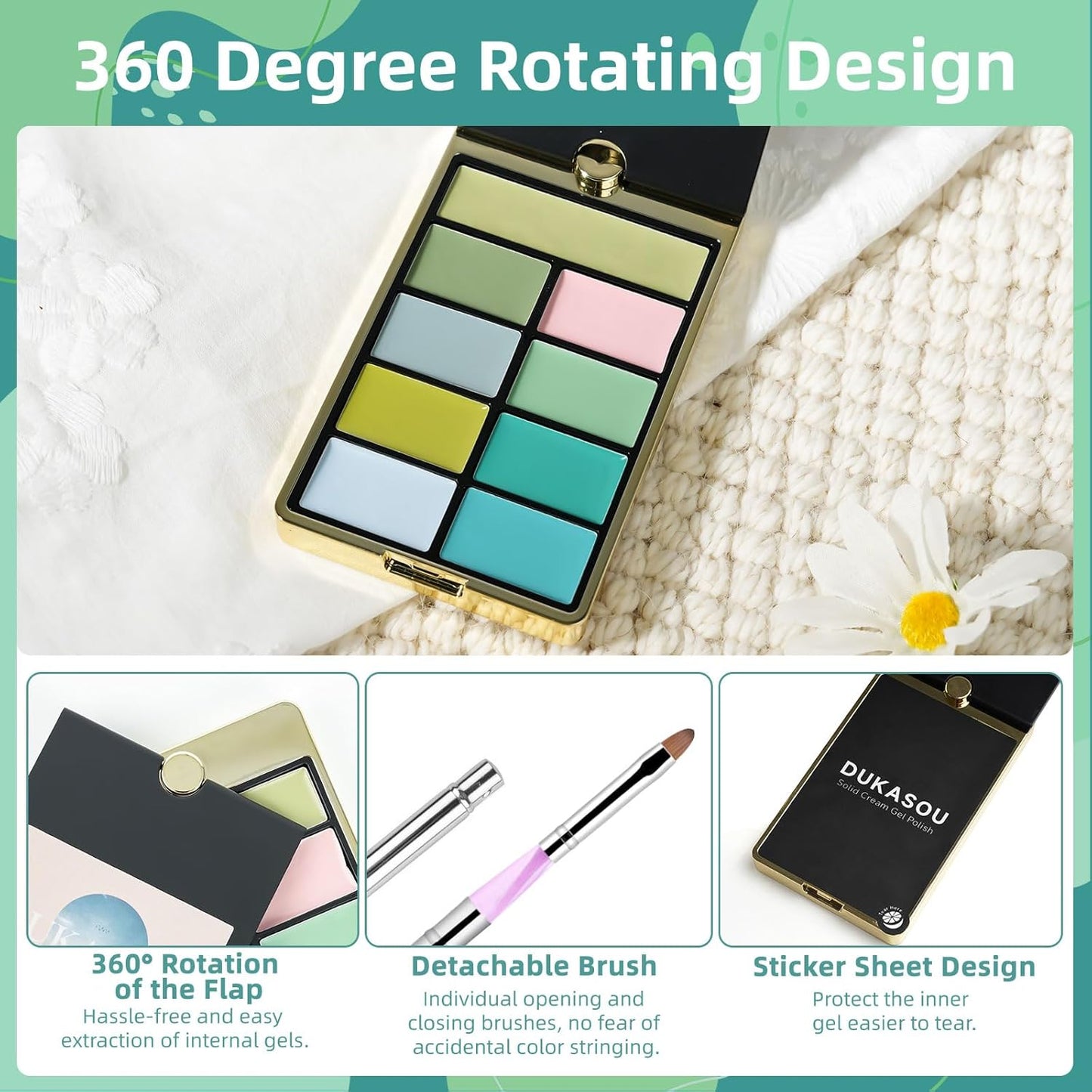 Solid Gel Nail Polish Set, 9 Colors Green Blue Solid Cream Gel Polish Palette with Brush, Solid Ombre Nail Polish for Women DIY Manicure Art