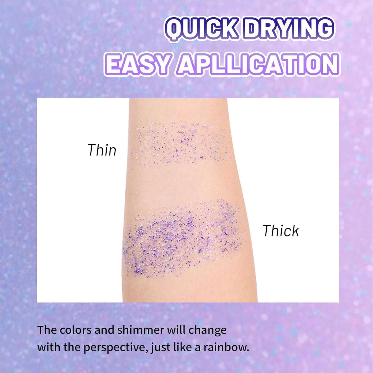 DAGEDA Body Glitter Gel, Roll-on Face Glitter for Mermaid Makeup Festival Rave Accessories, Holographic Hair Glitter Gel,Body Shimmer Halloween Makeup for Rave Party(Crazy Purple)