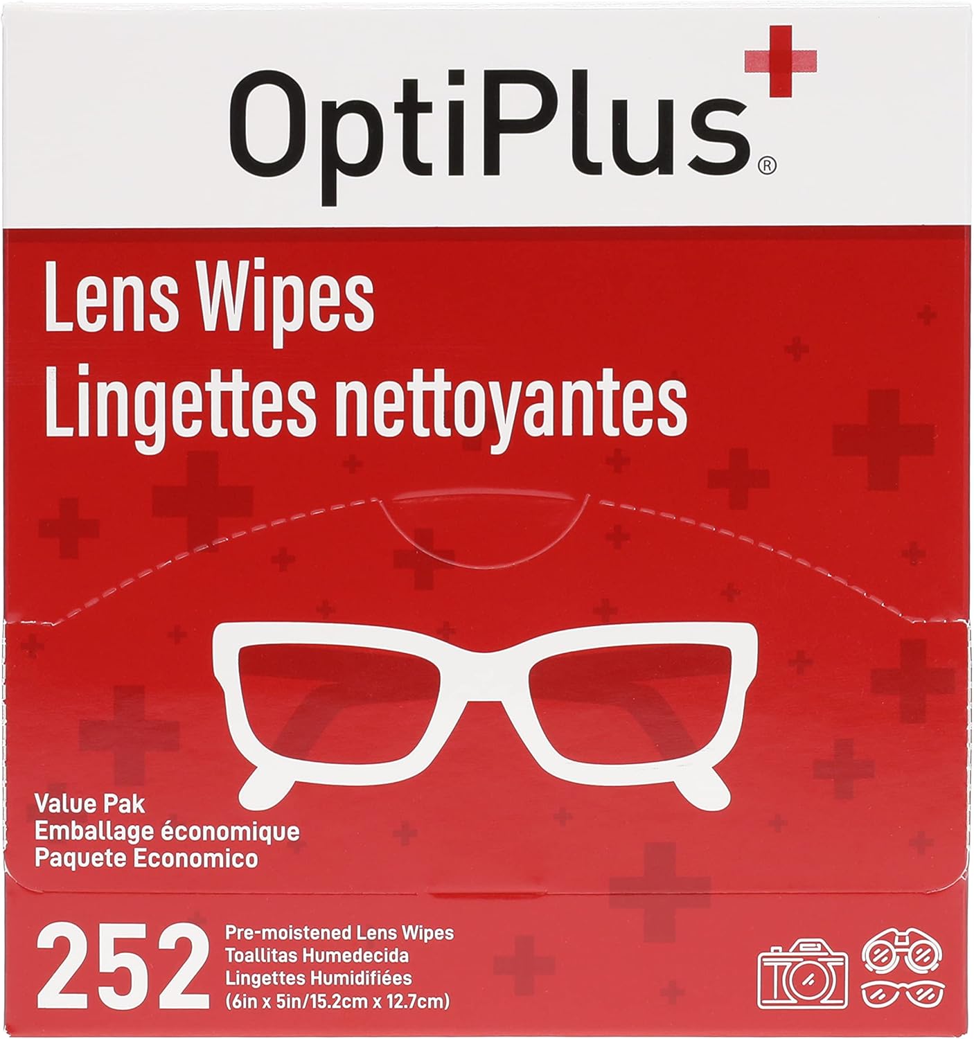 OptiPlus Eyeglass Lens Wipes l Pre-Moistened l Cleaning Wipes for Glasses, Computer & Laptops Screens, Smart Phones, Optical Lens, Goggles, and Watch Screen l Quick-Dry & Scratch-Free | 252 Count