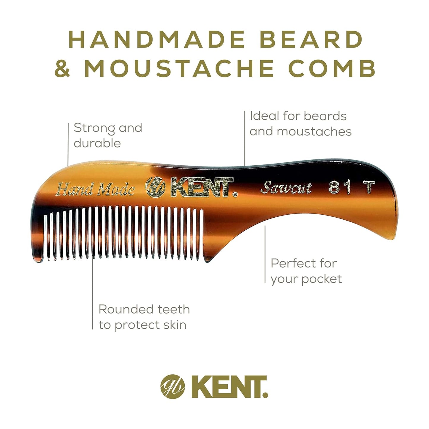 Kent 20T Handmade Fine Tooth Folding Comb with Hand Made 81T Mini Pocket Comb for Beards and Mustache - Beard Growth/Fine Tooth - Beard Straightener for Mens Grooming Kit