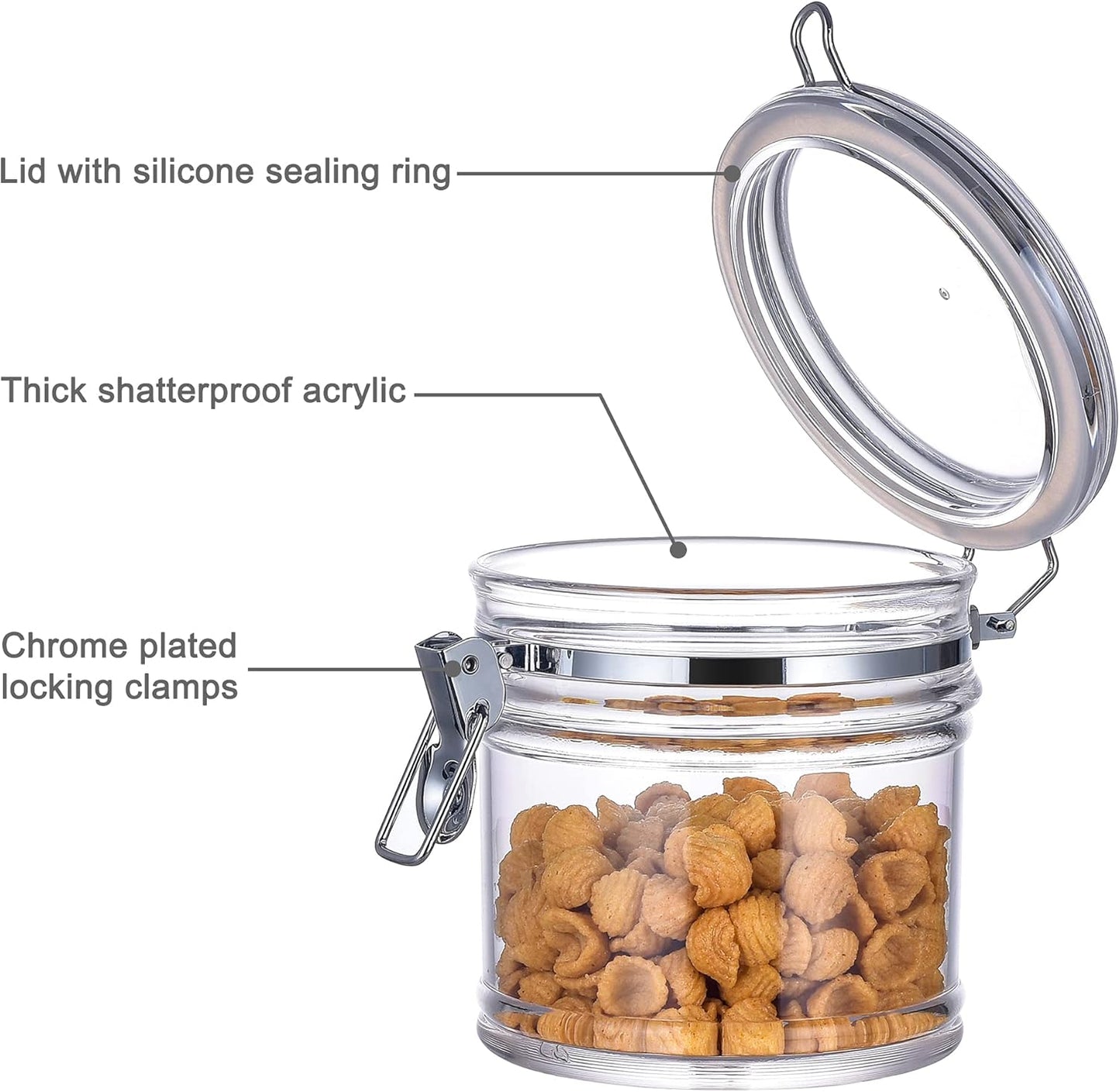 35 oz Reinforced Small Acrylic Canister with Locking Clamp, Airtight Flip Jar | Food Storage Container for Flour, Sugar, Coffee, Candy, Cookie etc