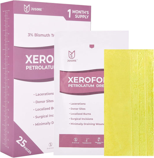 Xeroform Petrolatum Dressing Gauze 5"x9" - Individual 25 PCs, Non Stick Gauze Pads, Soft Mesh Xeroform Would Dressing for Wound Care, Surgical Incisions, Burns, Lacerations & Skin Grafts