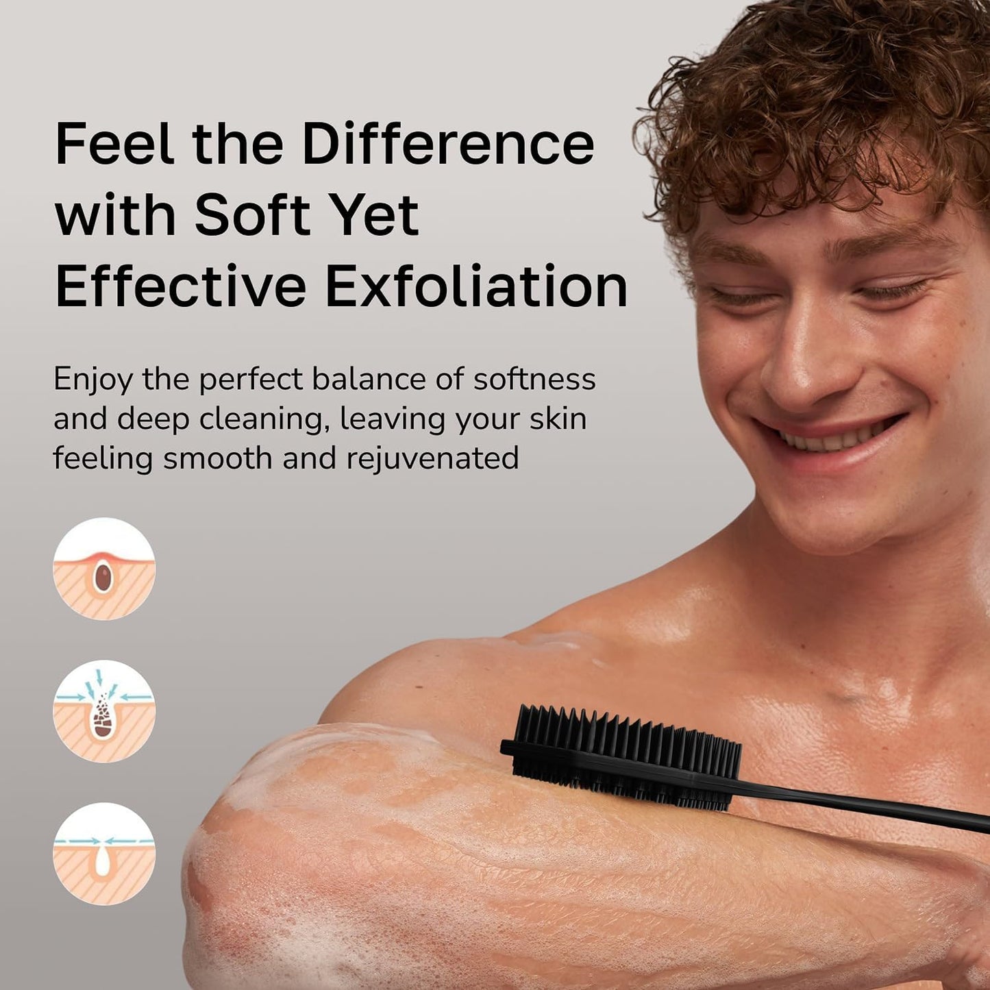 Silicone Back Scrubber with Long Handle - Octagon Body Brush for Shower, Bath, and Exfoliating - Skin Cleansing, Back Scrub, and Gentle Silicone Sponge - Wash Your Body with Easy Reach