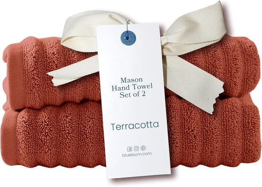 Blue Loom Ribbed Hand 2 Towels Set, 100% Cotton 600GSM, Soft Absorbent Durable Quick Drying for Bathroom - Mason 2 Piece 18" x 30" - Terracotta