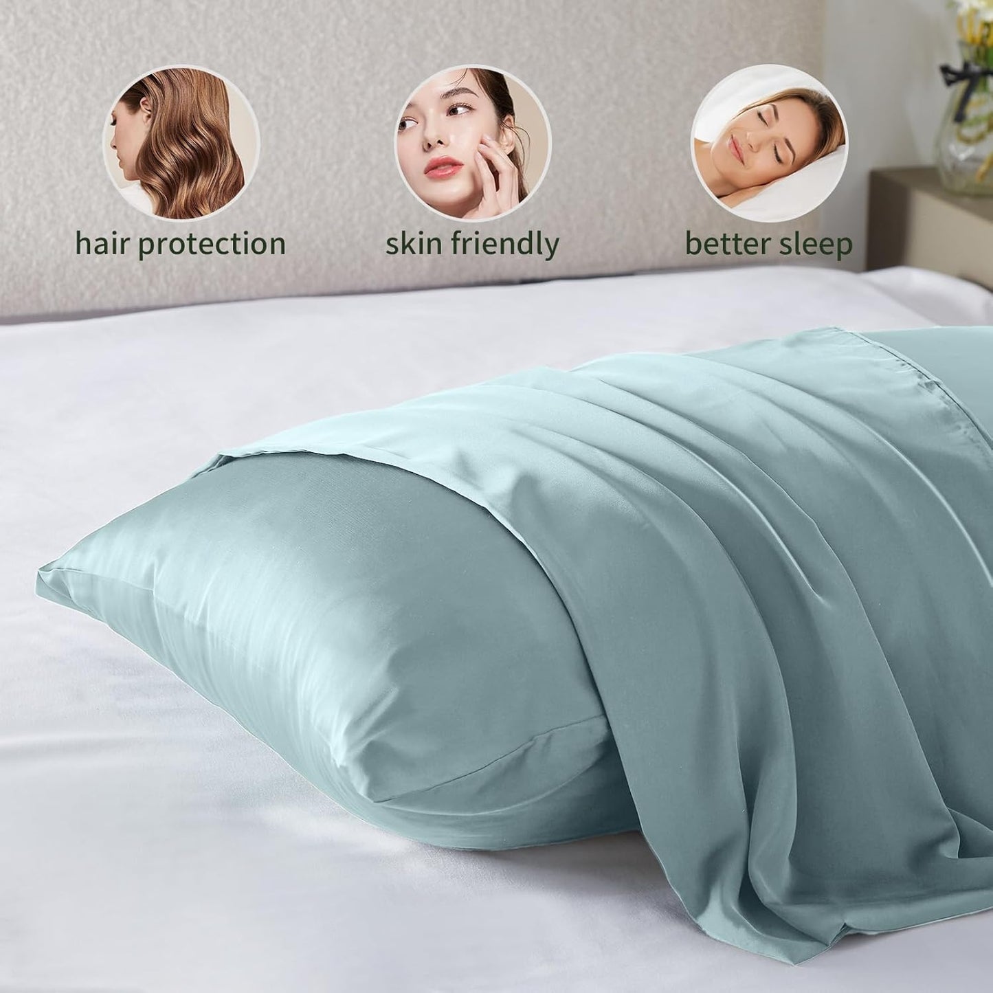 Mulberry Silk Pillowcase - Soft, Breathable, Smooth Both Sided Natural Silk Pillowcase with Zipper - Beauty Sleep Silk Pillow Case 1 Pack for Gift (Queen, Haze Blue)