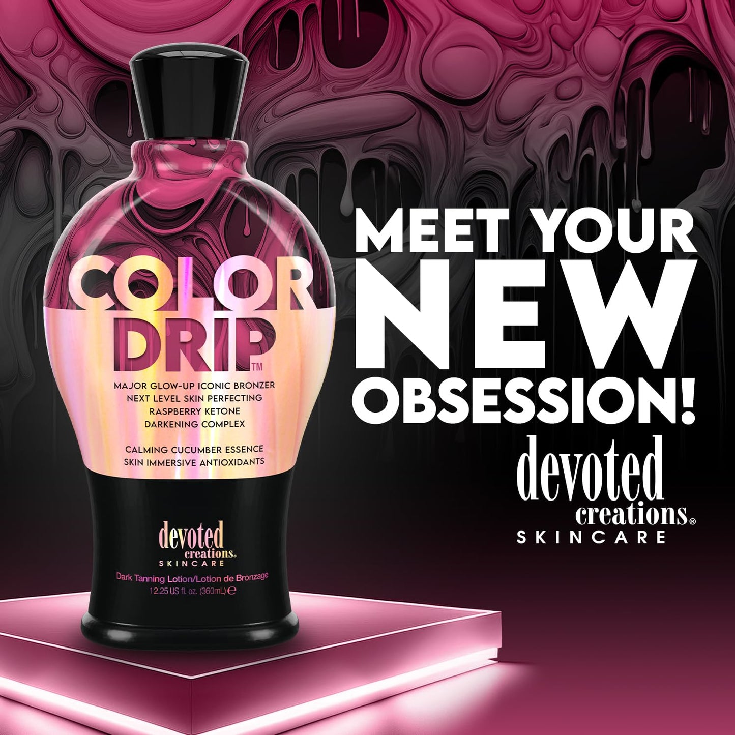 Devoted Creations Color Drip - Major Glow-up Iconic Bronzer Next Level Skin Perfecting Raspberry Ketone Calming Cucumber Essence Dark Tanning Lotion
