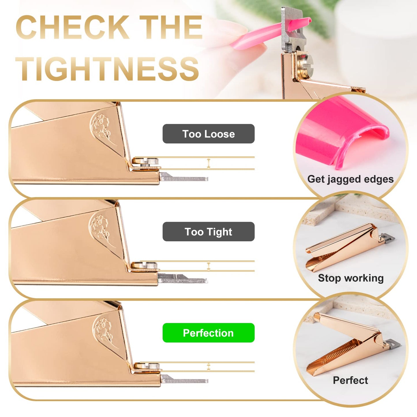 Gold Premium Nail Clippers with Magnets Sizers for Acrylic Nails, Artificial Fake Nail False Nail Tip Cutter Trimmer Manicure Pedicure Sharp Blade Clip Tool For Salon Home Art Beauty