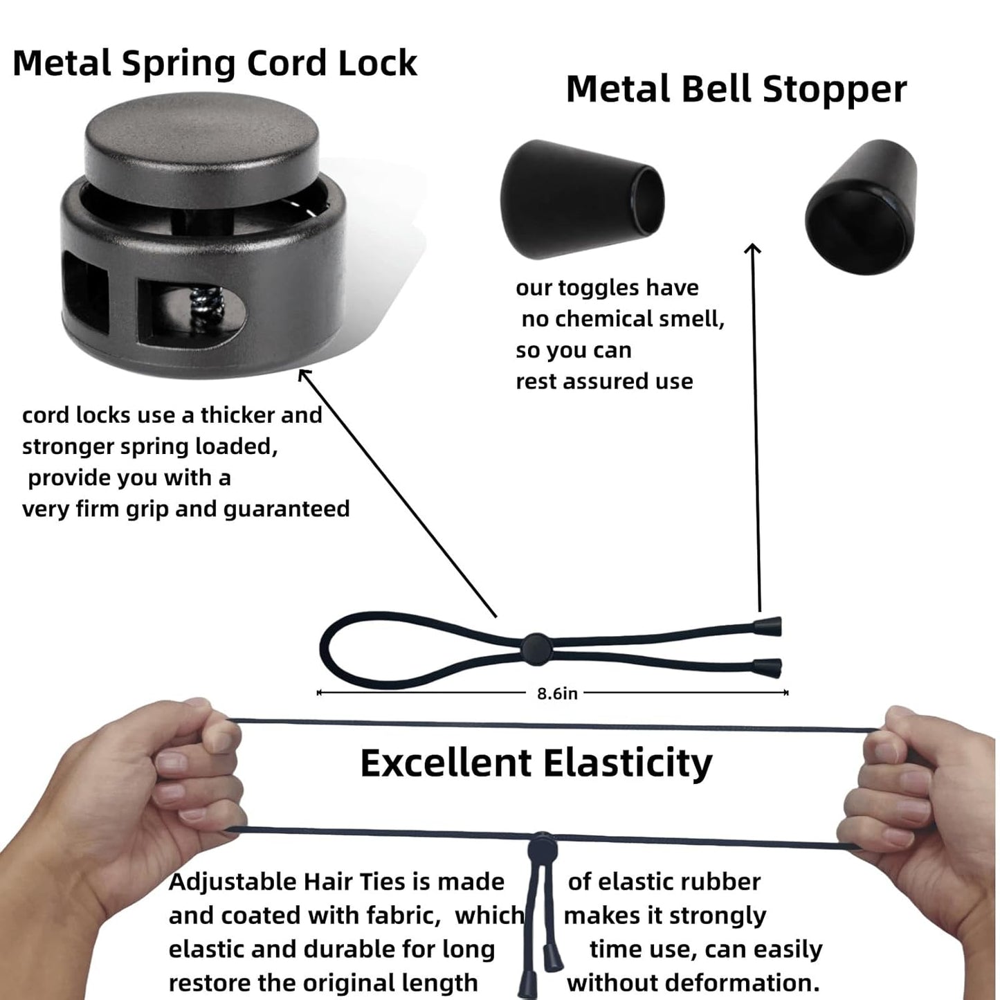 Adjustable Hair Ties for Thick, Curly Hairstyles - Afro Puffs, Ponytails, Locs, Pineapples for Black Women and Girls (Pack of 6)