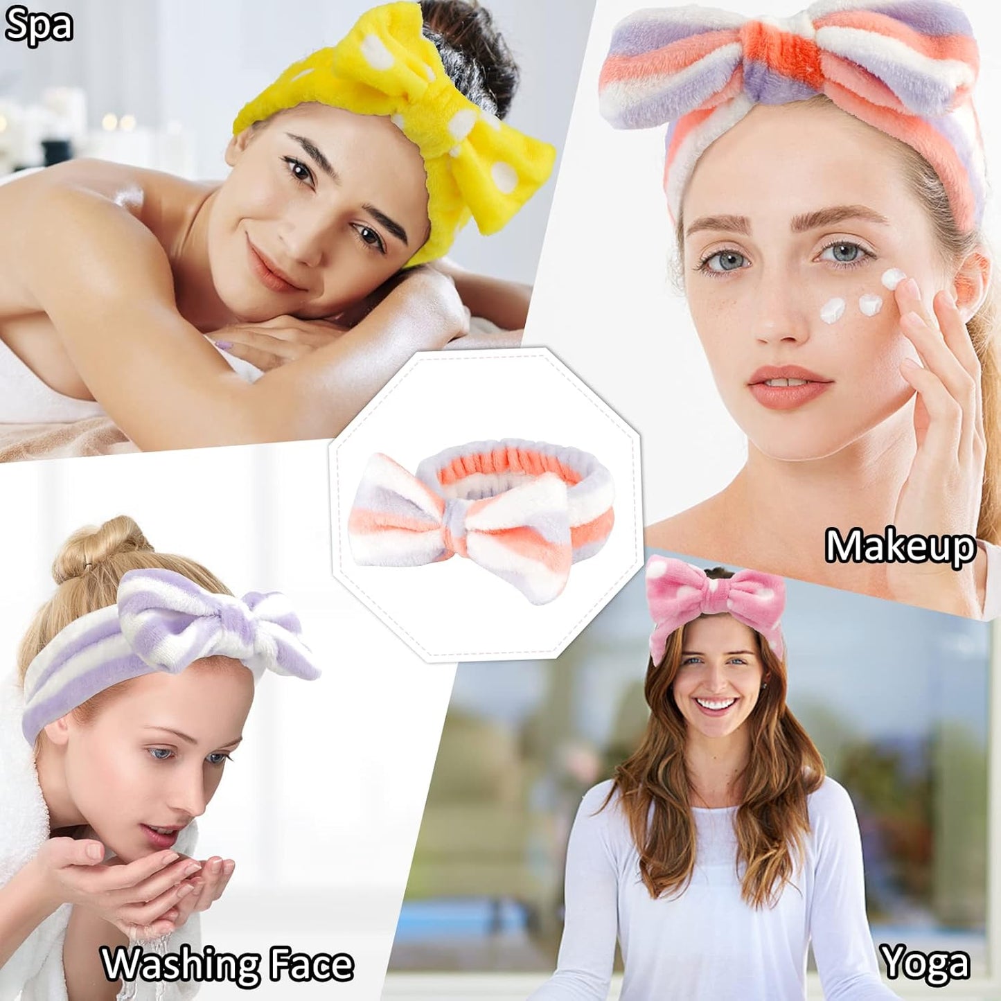 Casoty 6 Pcs Hairband, Soft Coral Fleece Spa Headbands, Bow Headband for Washing Face, Skincare Headbands for Face Washing Shower Skin Care Yoga, Women