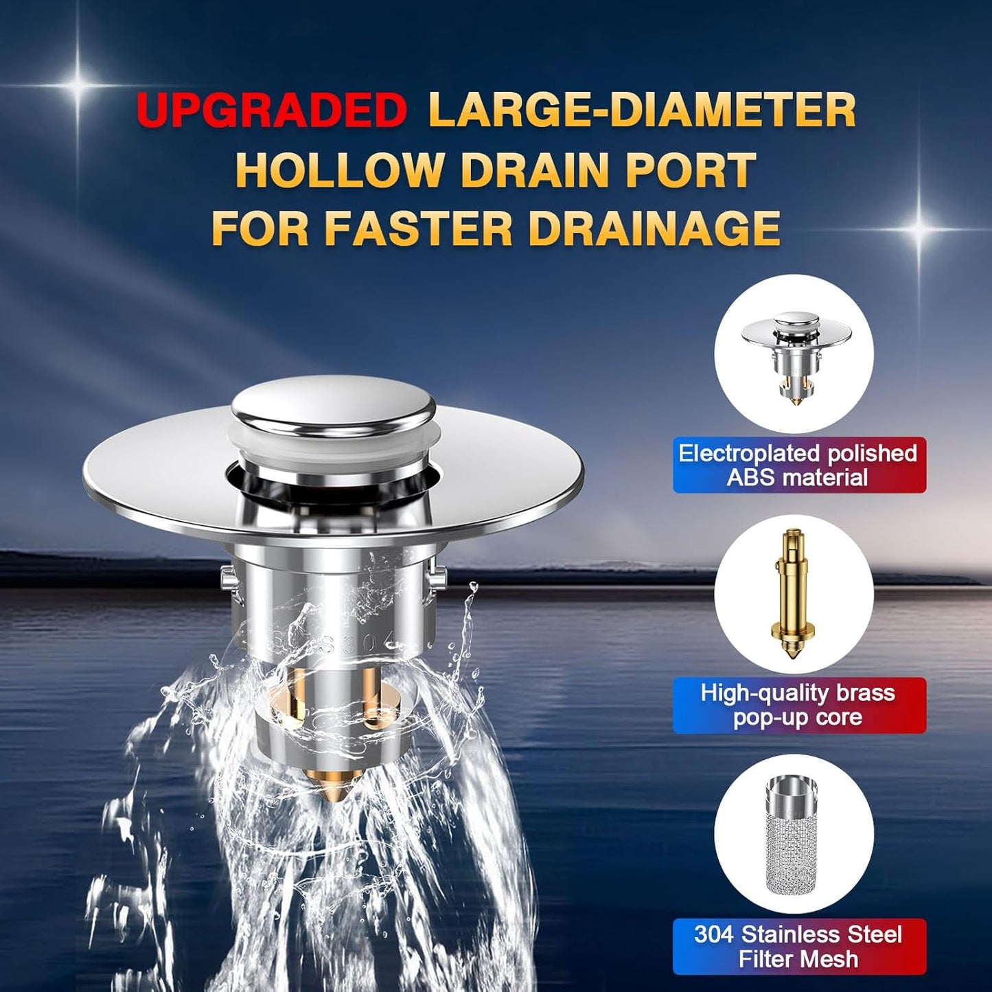 Bathroom Sink Drain Strainer, Pop Up Sink Drain Filter with Removable Stainless Steel Filter Basket Hair Catcher, Bathroom Sink Drain Stopper, for Us Bathroom Sink Stopper Replacement (4pcs)
