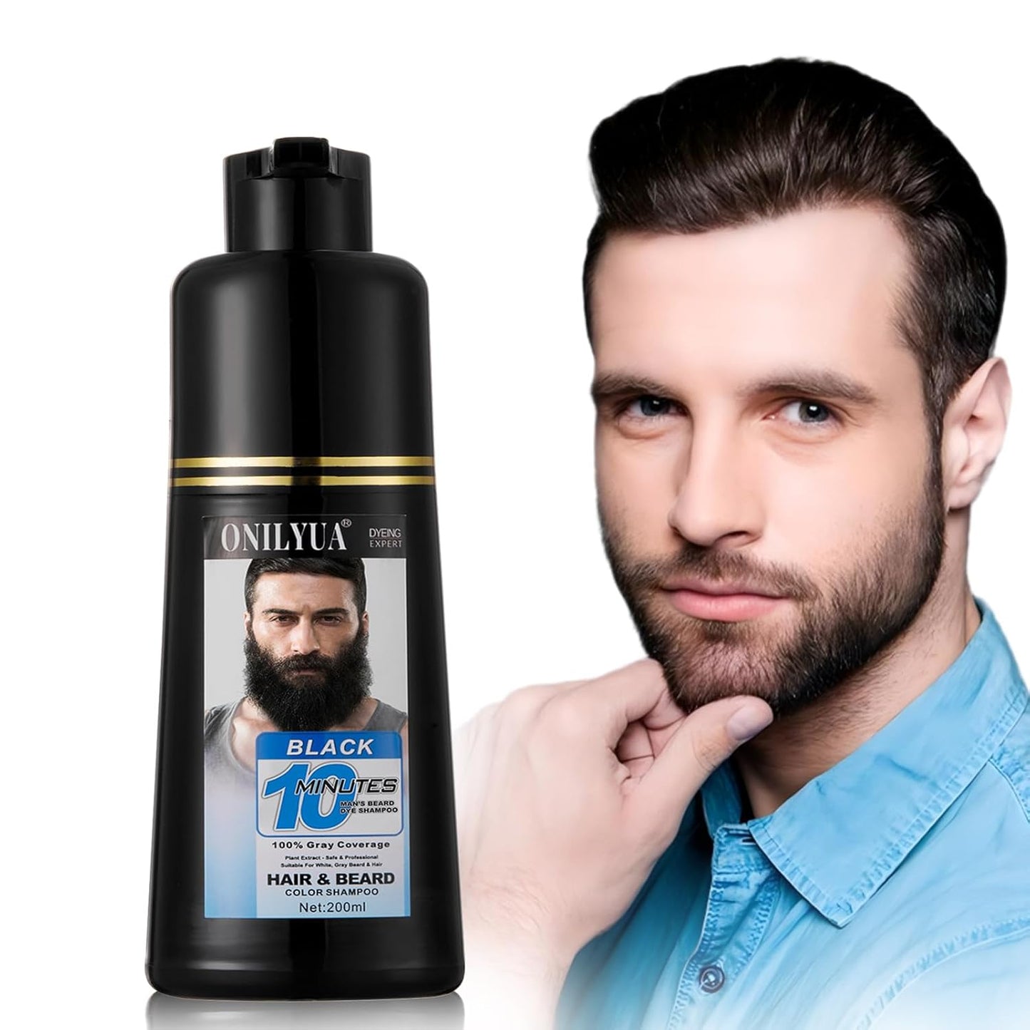 Beard Dye for Men, Beard Color & Hair Dye Shampoo 3-in-1, Beard Dye Black for Gray Coverage, Mens Beard Dye, Mens Hair Color Works in 10 Minutes, Simpler Hair Color for Men, Gentle on Facial Skin