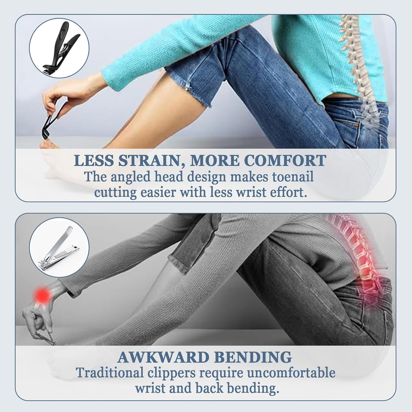 Toe Nail Clippers for Seniors, Toenail Clippers for Thick Toenails, Fingernail Clippers for Men, Nail Trimmer, Professional Nail Clippers, Ergonomic Angled Head Senior Toenail Clipper (Black)