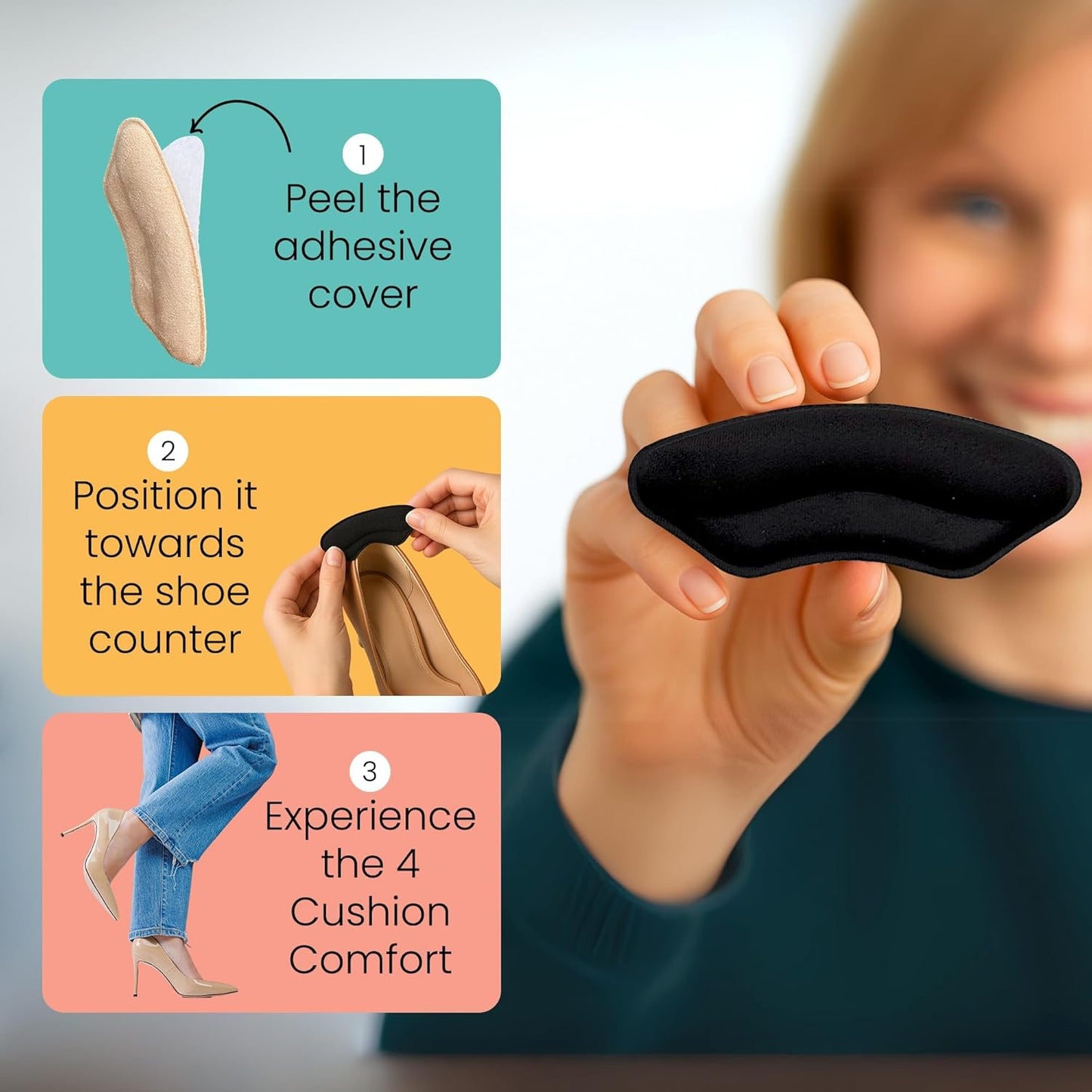 Walkize Anti Slip Heel Pads for Shoes Women & Men - Cushioned Heel Grips - Shoe Inserts for Women - Blister Prevention, Heel Pain Relief & Comfort in High Heels, Dress Shoes (2 Pairs, Beige & Black)