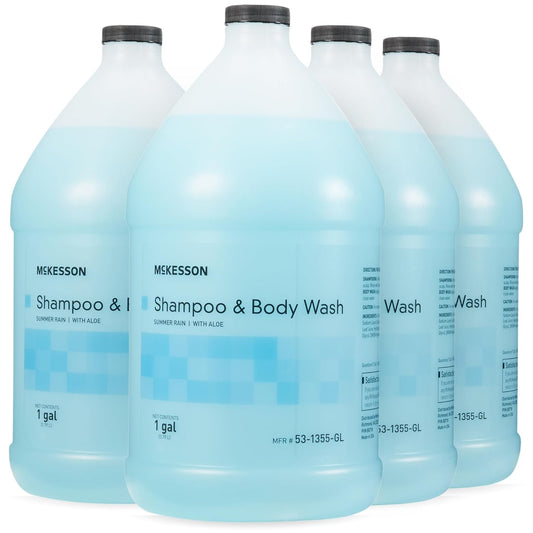 McKesson Body Wash and Shampoo [4 Count] - 1  Gallon Bulk Refill Full Body Wash with Aloe, Summer Rain Scent - Sensitive Skin & Hair 2‑in‑1