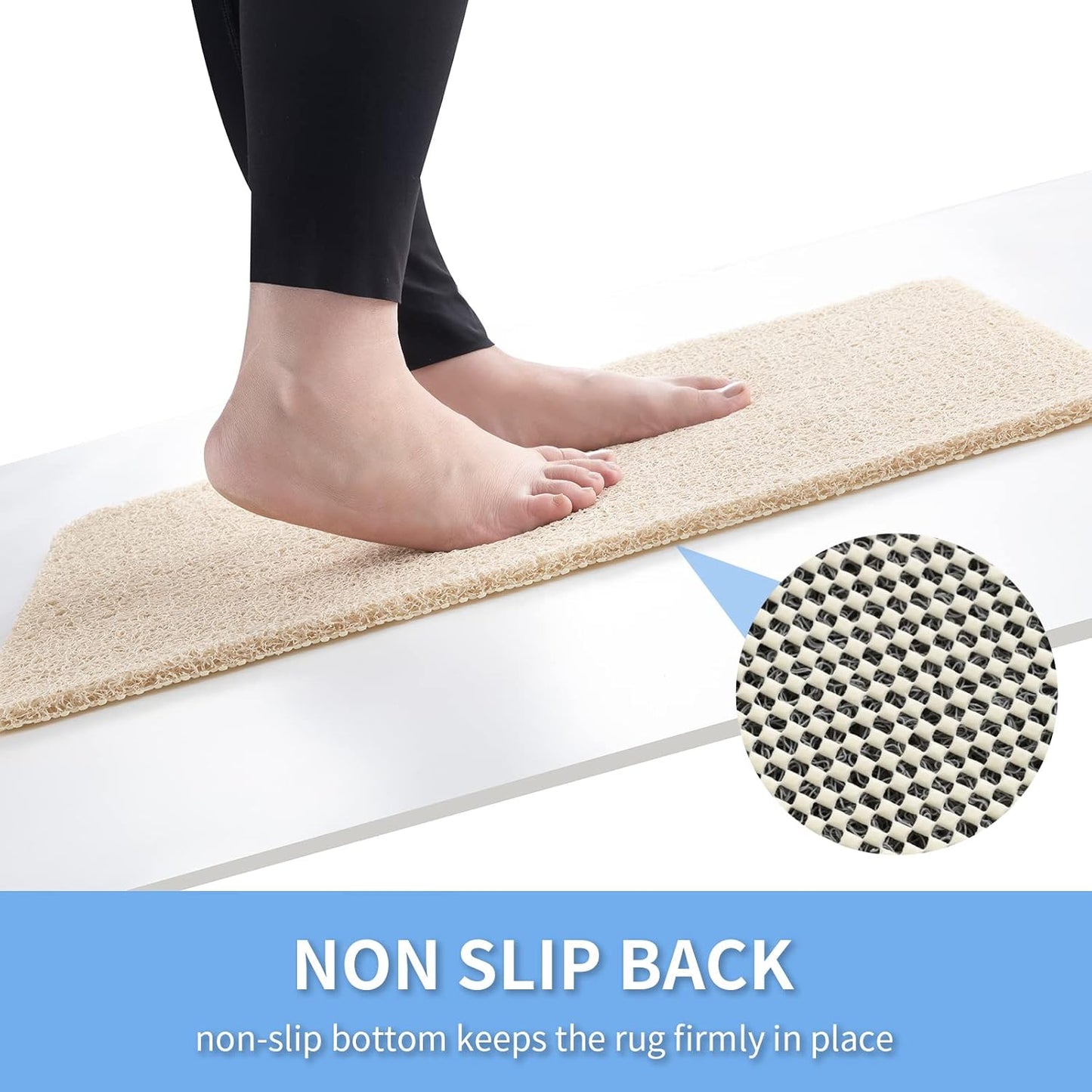 Non Slip Bathtub Mat, Foot Scrubber Anti Slip Fast Drying Shower Mat for Tub, Floor,Bathroom, Home, Kitchen, Hotel, Beige, 24x16 Inches