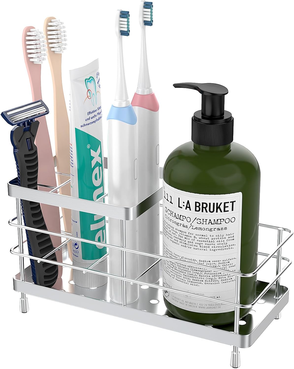 Luxspire Toothbrush Holders, 6 Slots Stainless Steel Tooth Brush Holder with Drainage, Toothbrush Holder for Bathroom Countertop & Kitchen Sink, Bathroom Accessories, Silver