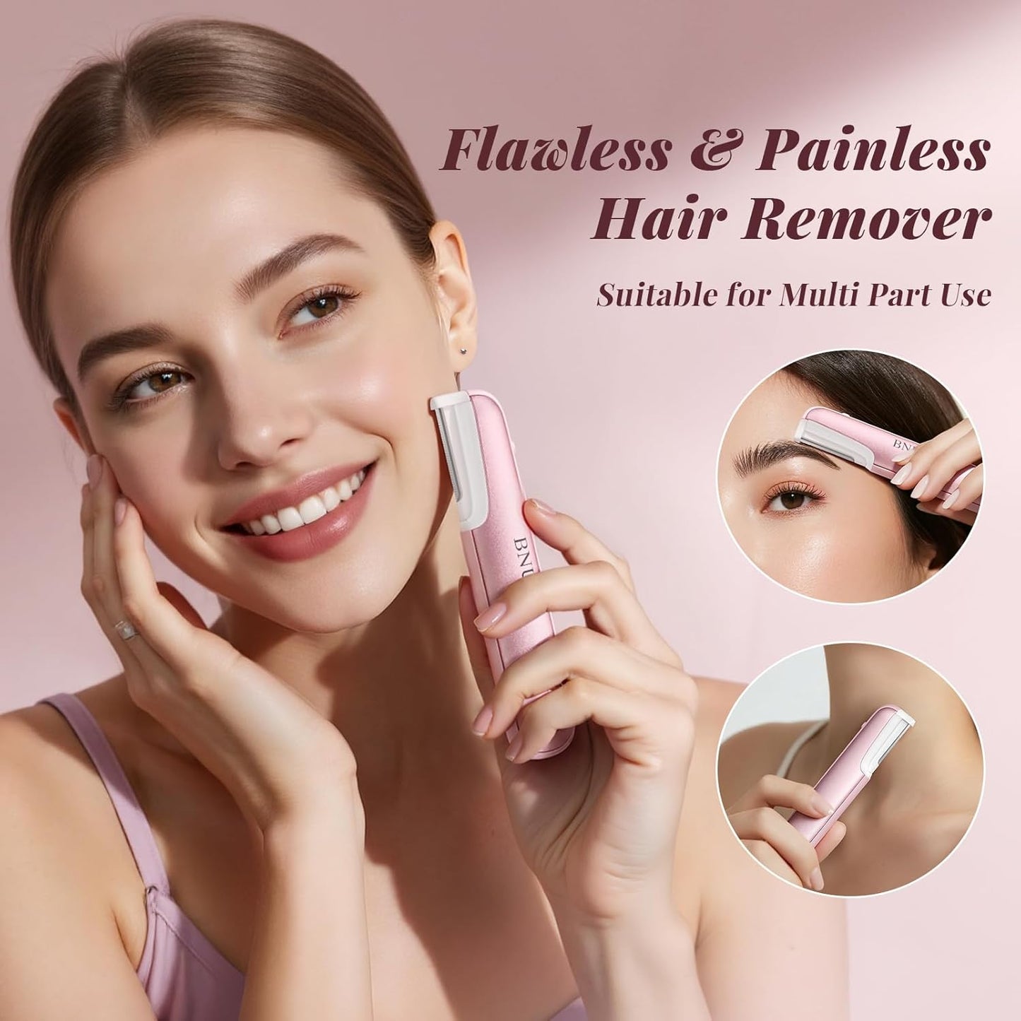 Dermaplane Razor for Women Face, BNU Facial Hair Remover for Anti-Aging - Rechargeable - LED Light - Sonic Edges - 3 Speeds, Ergonomic Handle Face Dermaplaning Tool 10 Weeks, Pink