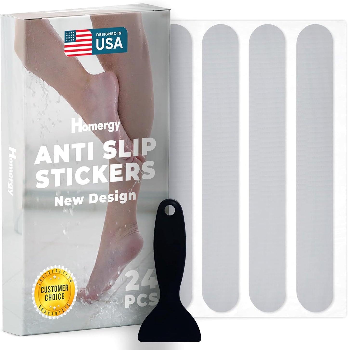 Anti Slip Shower Stickers 24 PCS, Grey Non-Slip Shower Strips for Adults, Premium Adhesive Bath Tub Stickers