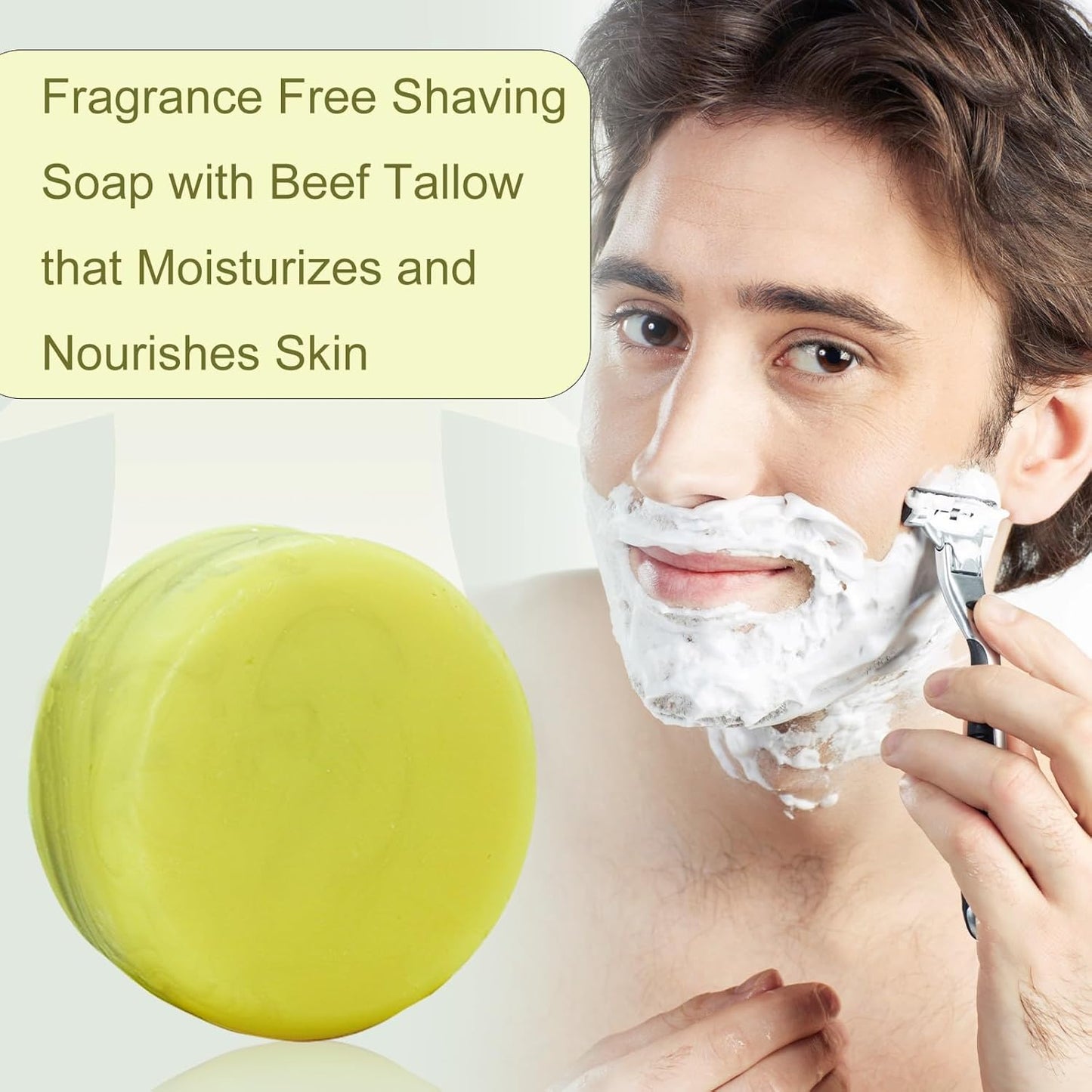 3Pack Shaving Soap for Men, Shaving Soaps Puck for Sensitive Skin, Unscented Shave Soap Bar, Rich Lasting Lather, Light Natural Scent