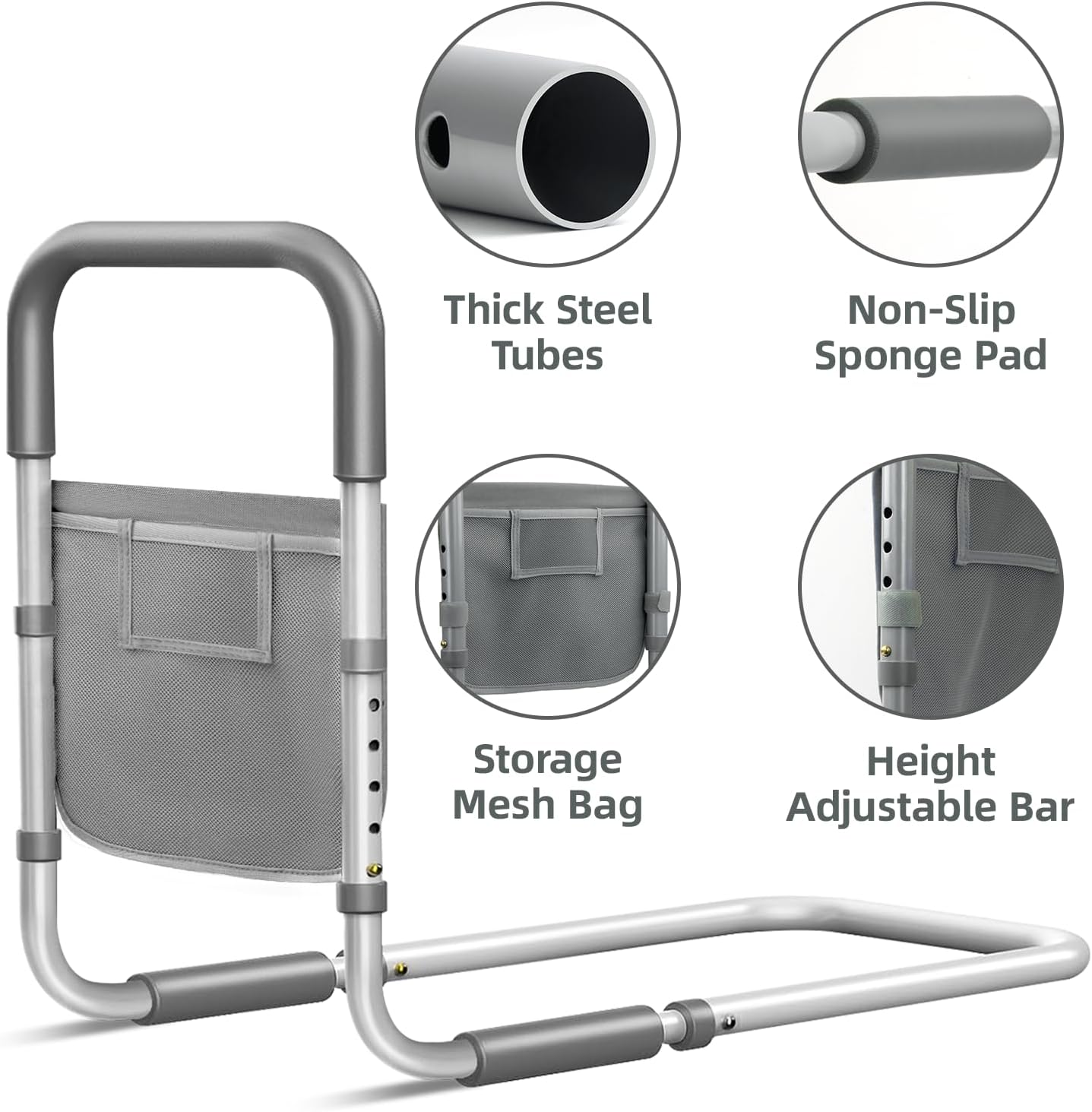 Bed Rails for Elderly Adults Safety: Adjustable Bed Assist Rails for Seniors & Patients with Storage Bag - Bedside Rail Handle Support Bar Bed Guard Rails - Fits King Queen Full Twin Medium