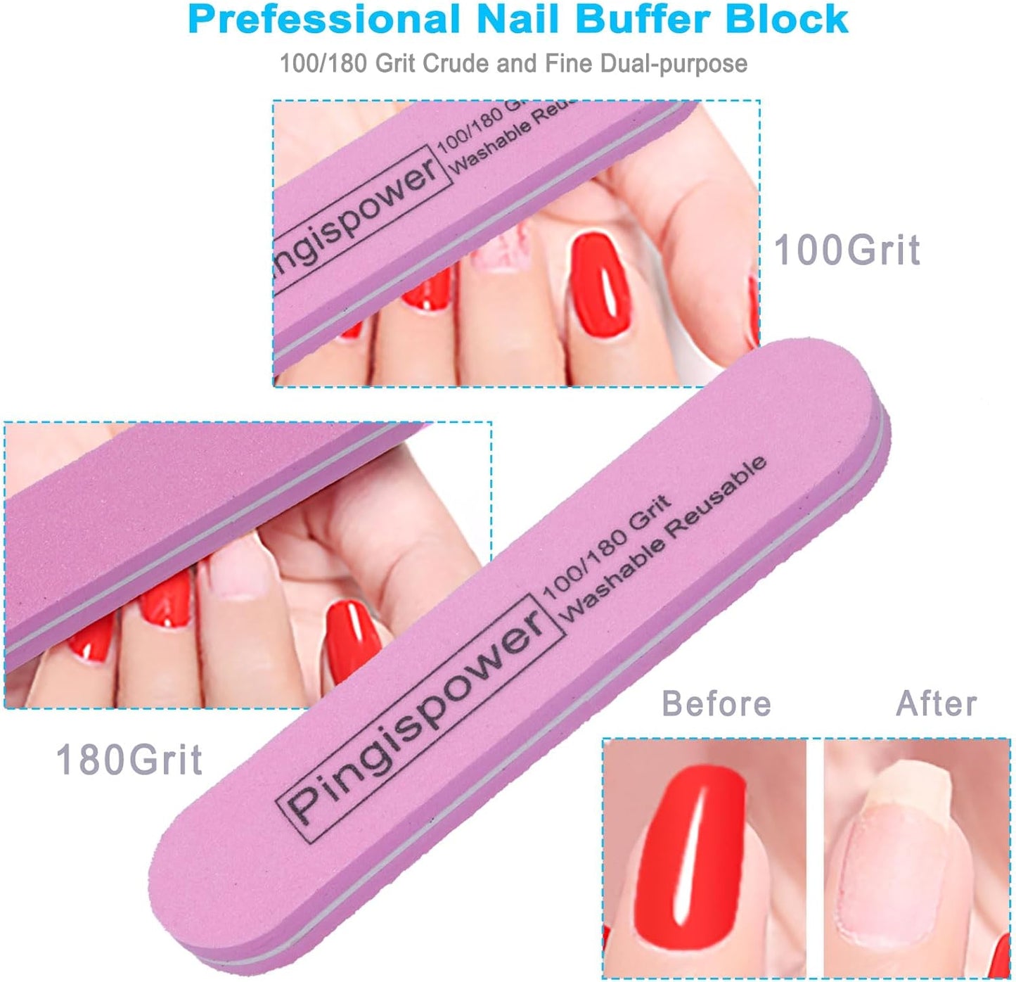 Nail Files and Buffers, 16PCS Professional Emery Boards Nail File & Buffer Block for Natural Nails,100/180 & 600/3000 Grit, Dual Sided Reusable Washable Manicure Kit for Women Home & Salon