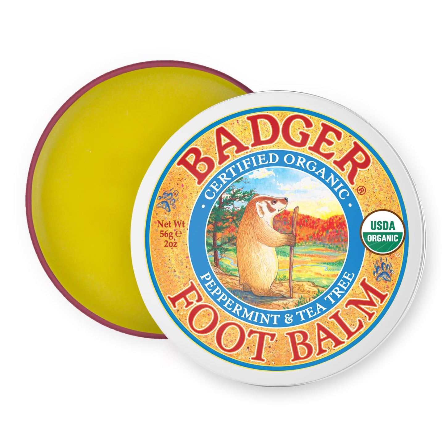 Badger Foot Balm, 100% Organic Foot Cream for Dry Cracked Heels and Feet, Fast Acting Foot Care for Women & Men, All-Natural Cracked Heel Treatment, 2 oz Tin