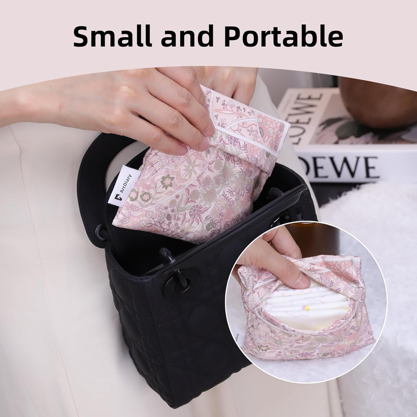 Period Bag for Teen Aged Girls, Portable Sanitary Pad Storage Bag for Teen Pads/Sanitary Napkins/Small Tampons, Feminine Menstrual Cup Pouch (Peach Blossoms)