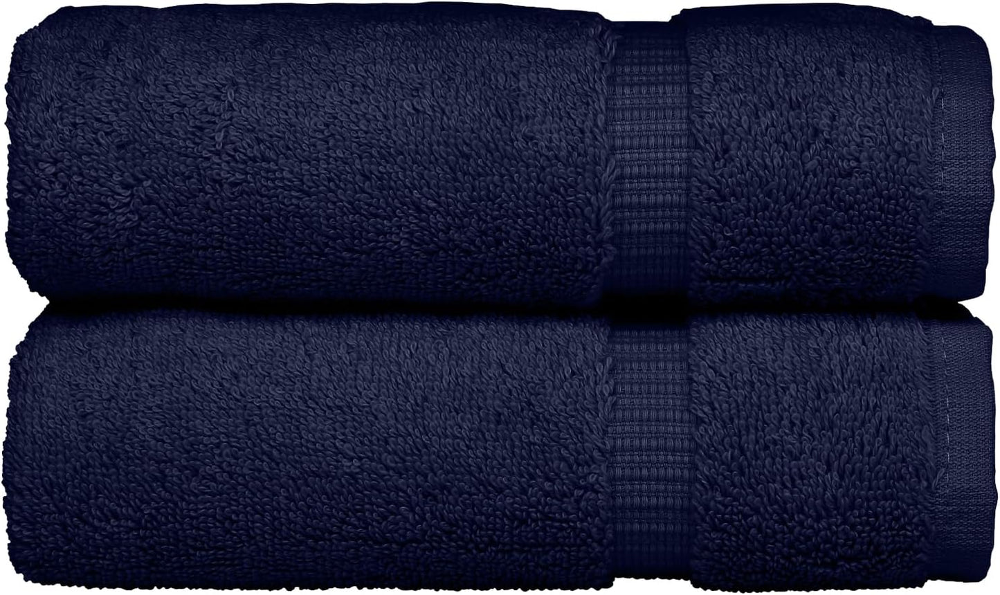 Monogrammed Hand Towel, Personalized Initial Gift, Extra Absorbent 100% Turkish Cotton - Soft Terry Finish - Set of 2 - White Block Initial O - Embroidered on Navy Blue Towels