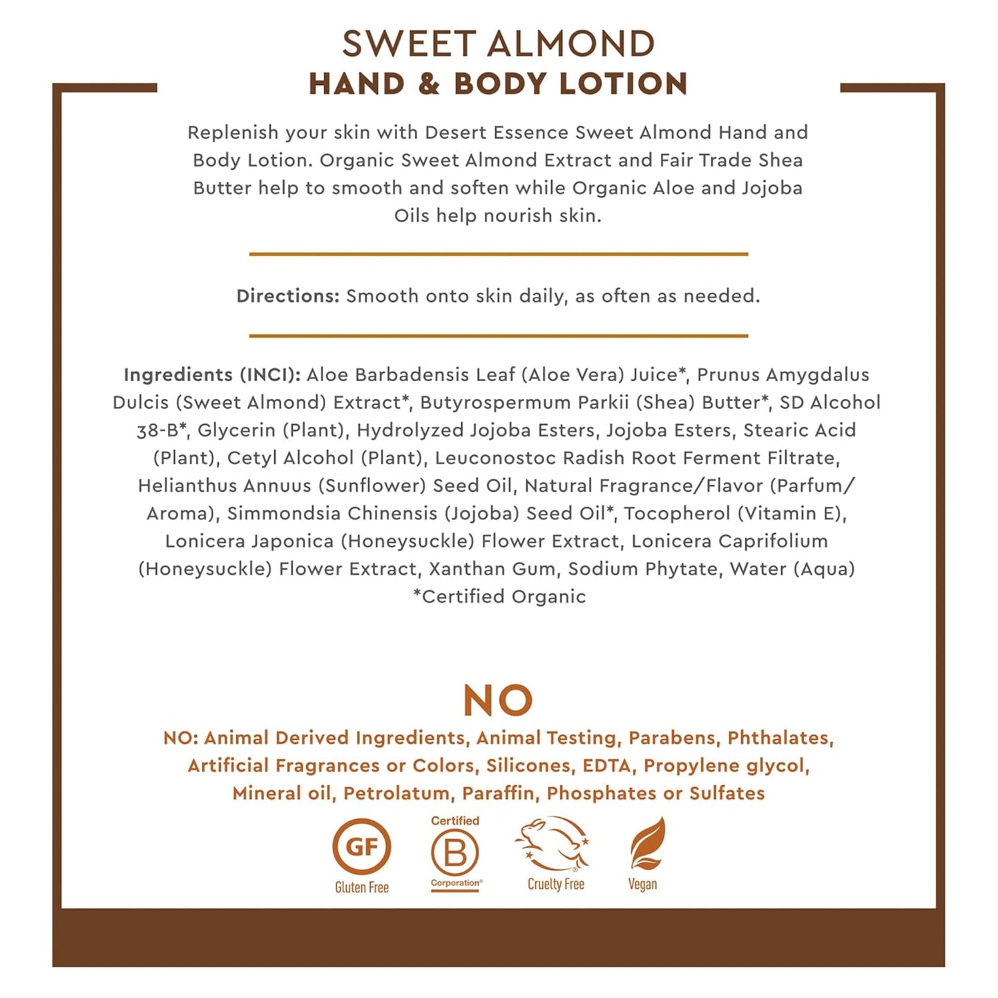 Desert Essence Hand and Body Lotion, Sweet Almond, 8 oz