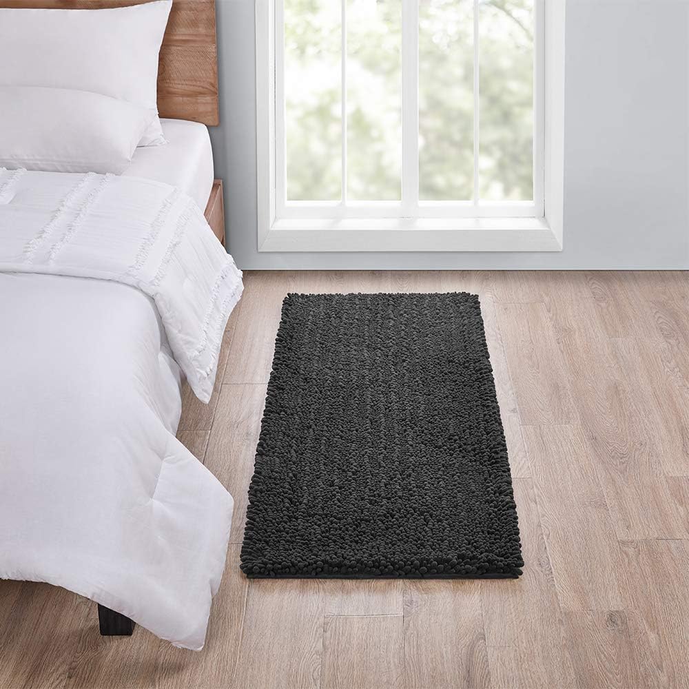 Walensee Large Bathroom Rug Non Slip Bath Mat (72x24 Inch Dark Grey) Water Absorbent Super Soft Shaggy Chenille Machine Washable Dry Extra Thick Perfect Absorbant Best Plush Carpet for Shower Floor