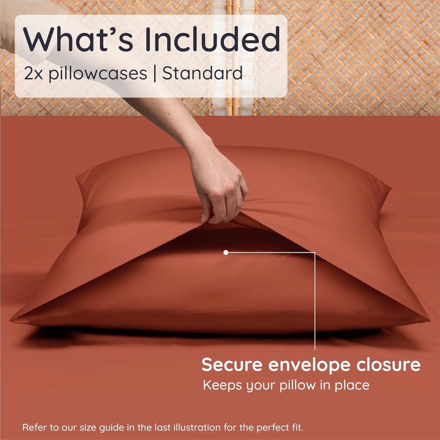 Bambaw 100% Viscose Derived from Bamboo Pillowcases Standard Size – Set of 2 Cooling Pillow Cases Standard Size, Breathable & Soft Pillow Case with Envelope Closure, Anti Acne Pillowcase (Terracotta)