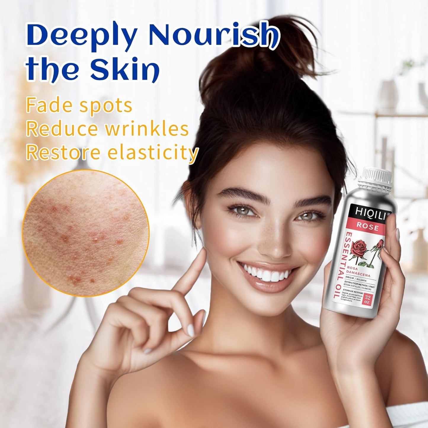 HIQILI 32 Fl Oz Rose Essential Oil, Huge Value Size Undiluted Rose Oil for Face, Skin, Diffuser, Hair