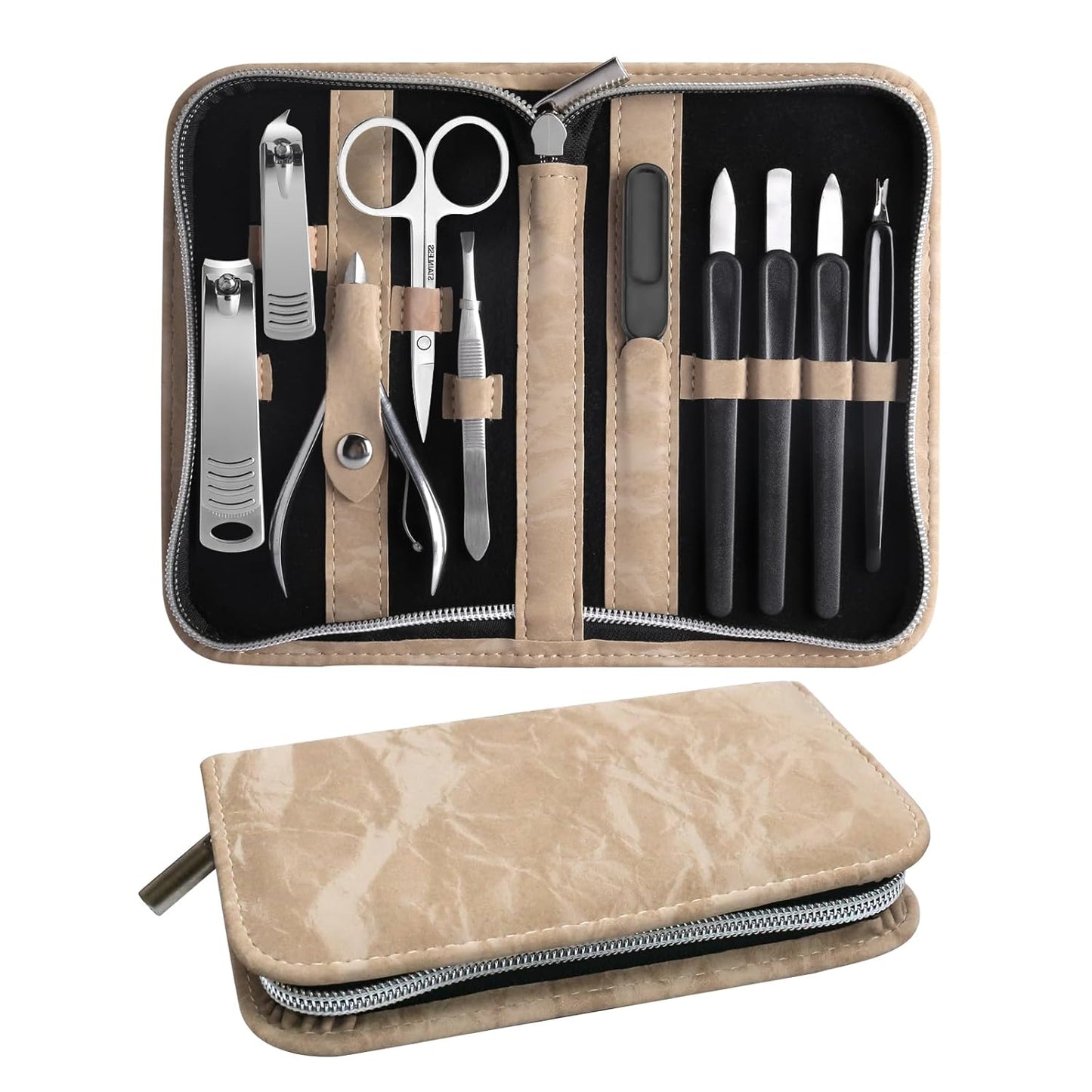 Manicure Pedicure Set, Nail Clipper Set 10-Piece Set Professional Manicure Kit Nail Kit with Portable Brown Travel Case Gift for Men Boyfriend Parent