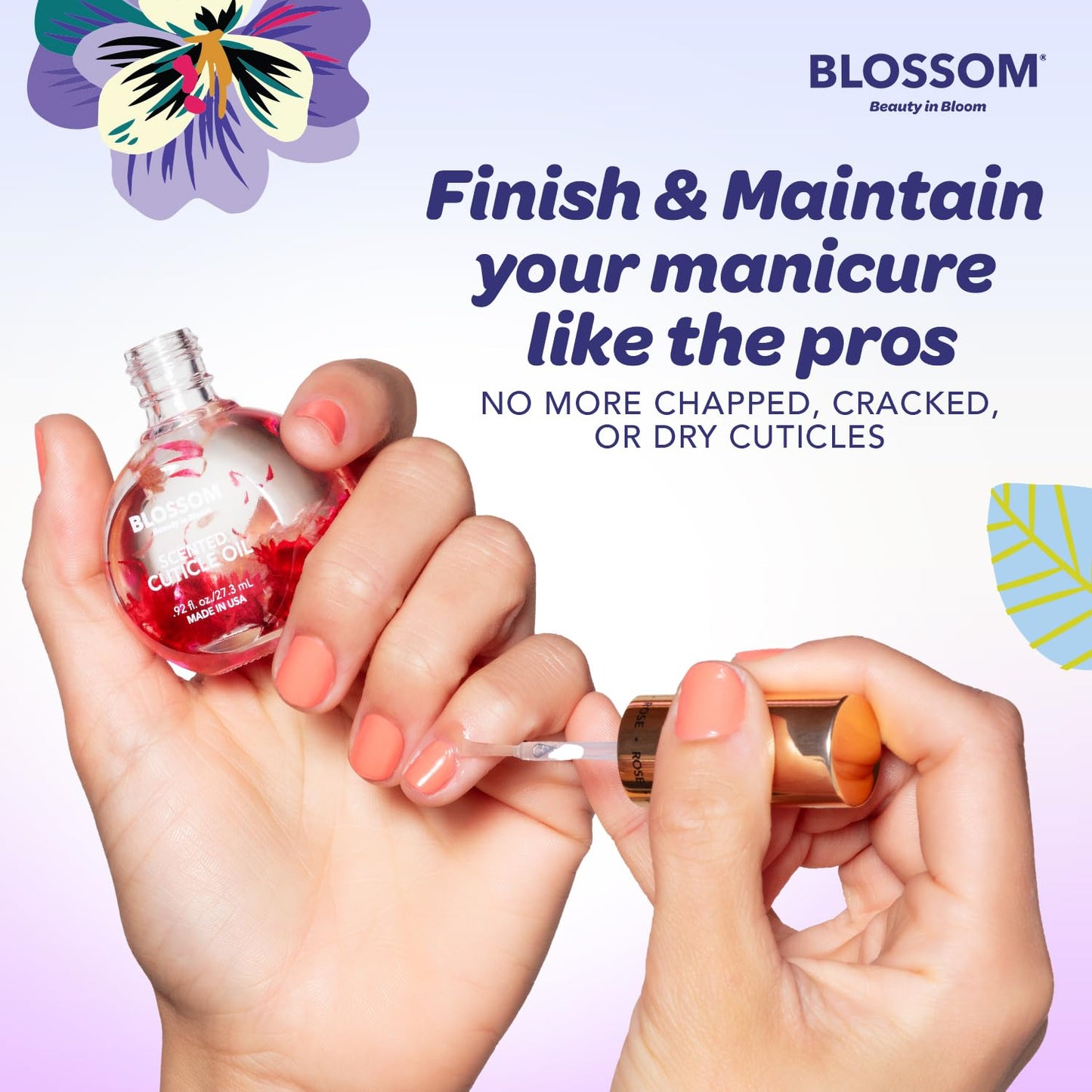 Blossom Cuticle Oil for Nails, Hydrating, Moisturizing, Scented Nail Oil Cuticle Care, Infused with Real Flowers, Made in USA, 0.5 fl. oz, Grape