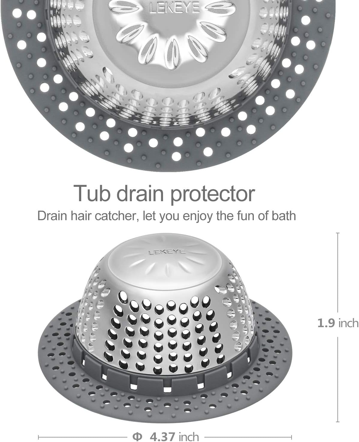 LEKEYE Drain Hair Catcher/Bathtub Drain Cover/Drain Protector for Pop-Up & Regular Drains(Patented Product)