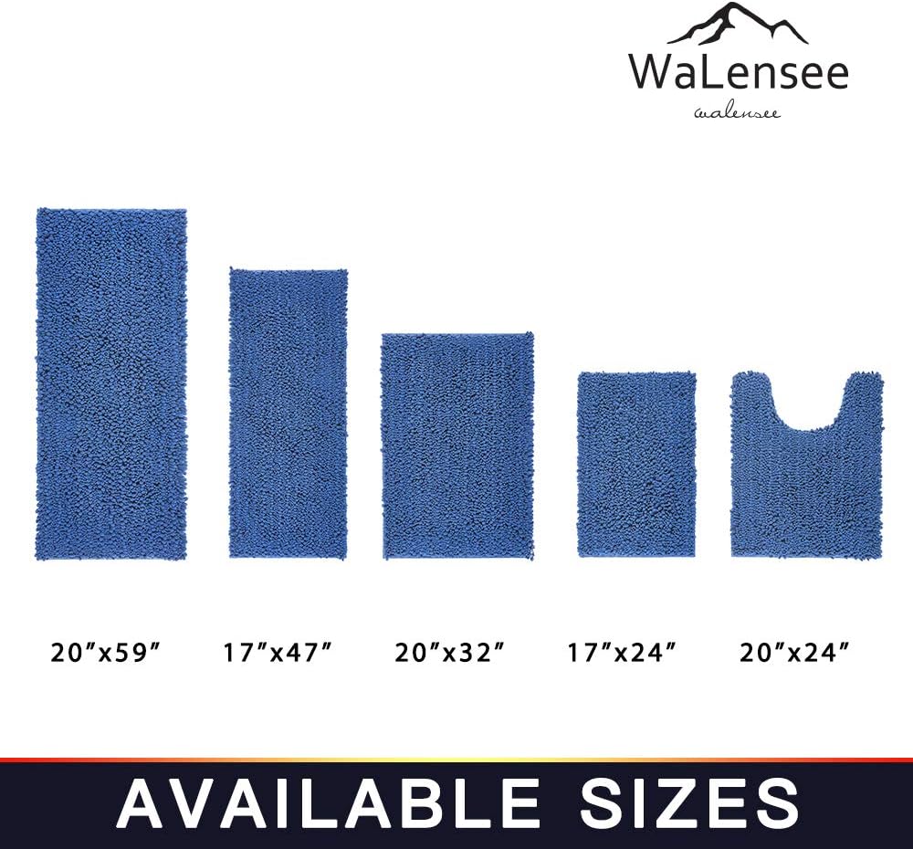 Walensee Bathroom Contour Rug Non Slip Toilet U Shaped Bath Mat (20x24, Dark Blue) Water Absorbent Super Soft Shaggy Chenille Machine Washable Dry Extra Thick Perfect Absorbant Best Plush Carpet