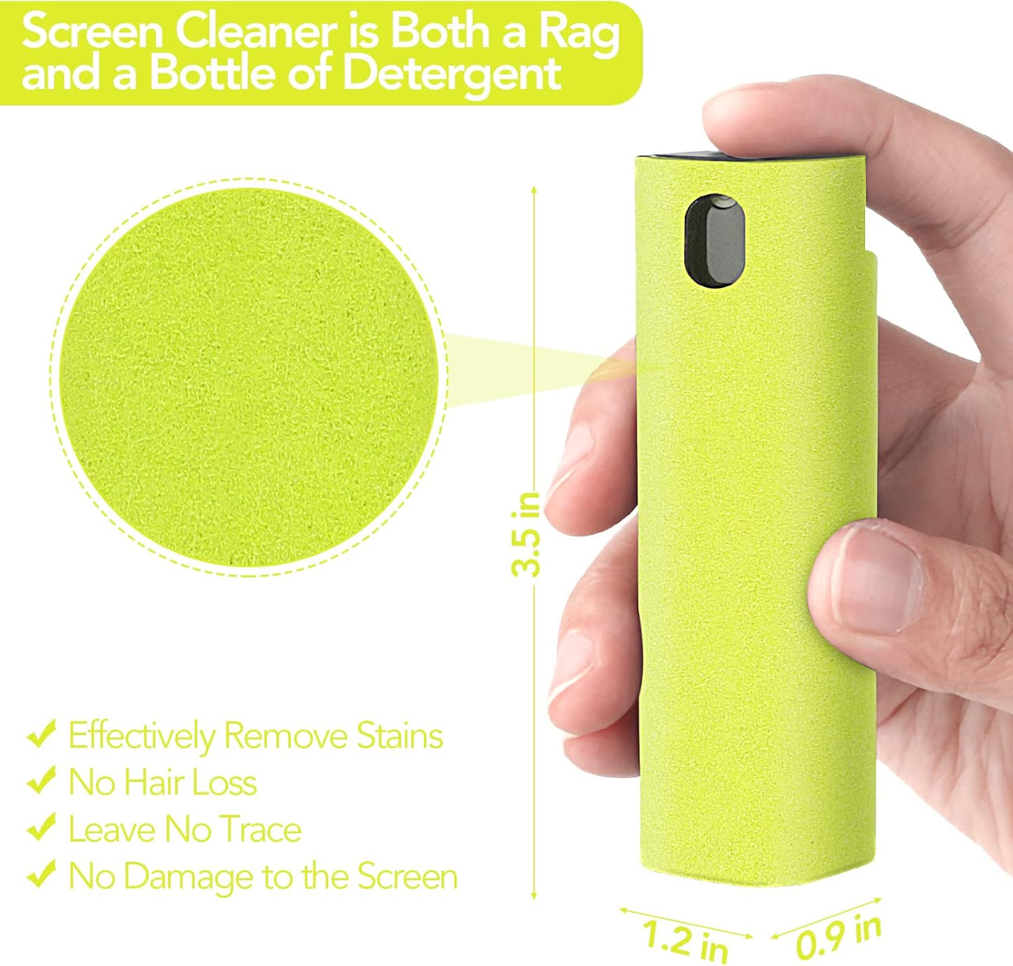 2 Pcs Fingerprint Proof Screen Cleaner,3 in 1Touchscreen Mist Cleaner Spray Wipe Cleaner Fingerprint-Proof Soft Fiber Flannel,Safe for All Phones Glasses Tablet Laptop TV Watch Screens(Green)