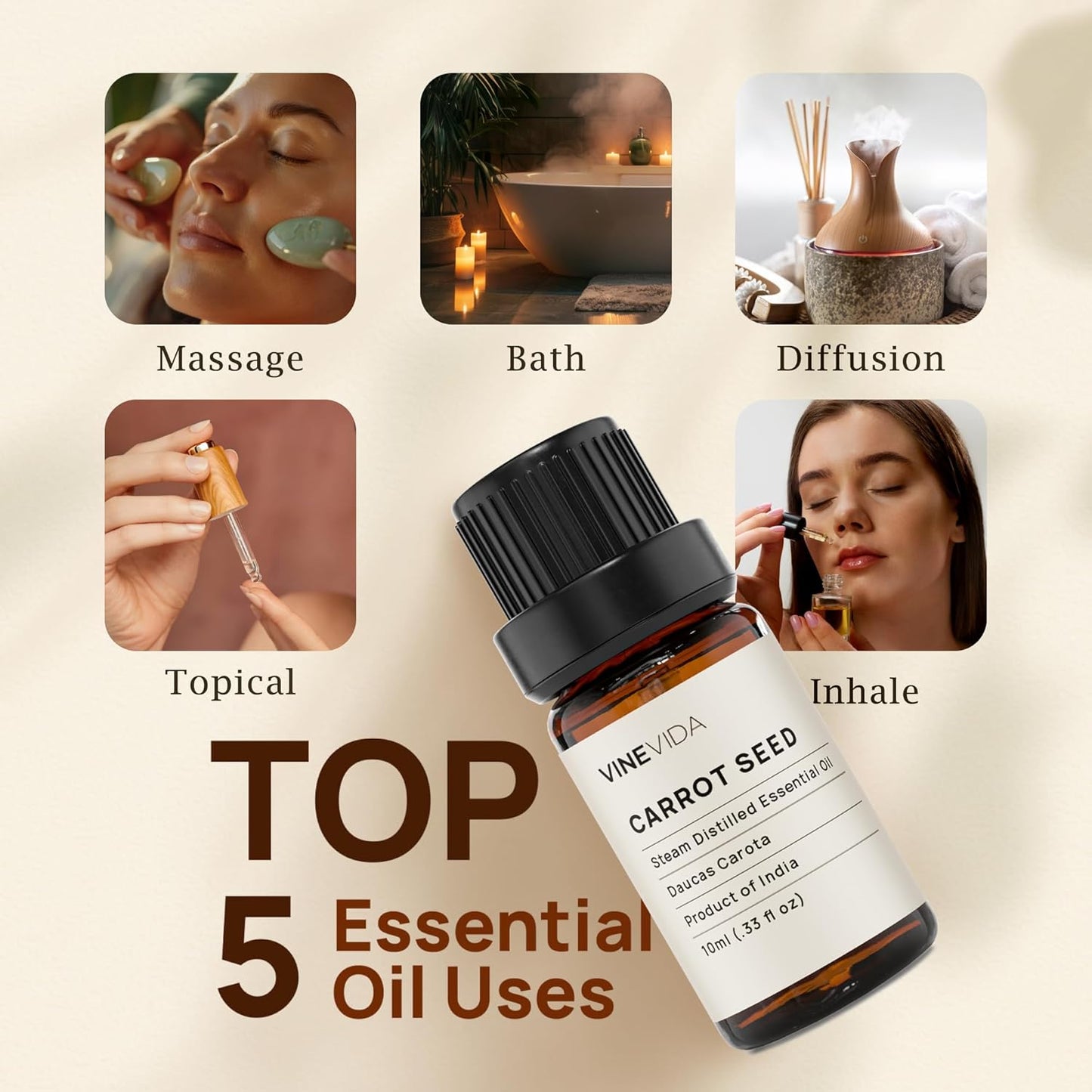 VINEVIDA Carrot Seed Essential Oil 10 mL - Undiluted for Candlemaking and Soap Making - DIY Candle Scents Safe for Skin