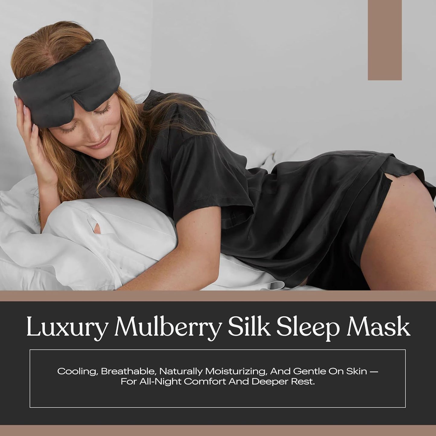 Lunya Sleep Mask with Box - Washable Silk Sleeping Mask and Headband for Beauty Routines - Thermoregulating Comfort for Restful Nights - Silk Eye Mask for Women - Small - Meditative Grey