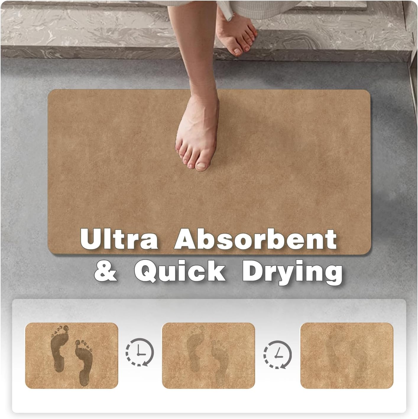 Bathroom Mat Quick Dry, Bathroom Rugs Non Slip Washable Thin Absorbent Bath Mat Fits Under Door Bathroom Floor Mat Perfect for Bath, Shower, or Sink 36"x48" Camel