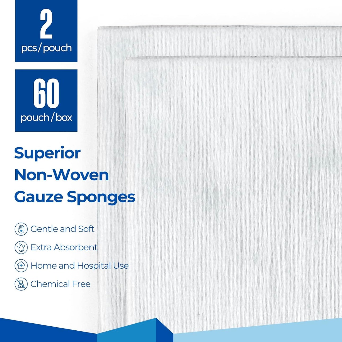 Sterile Nonwoven Gauze Pads, 3"x 3" Wound Dressing, 60 Packs - 120 Pieces Superior Soft Sponge Pads, Higher Absorbent Gauze Compresses for Trauma or Post-Operative Wound Care