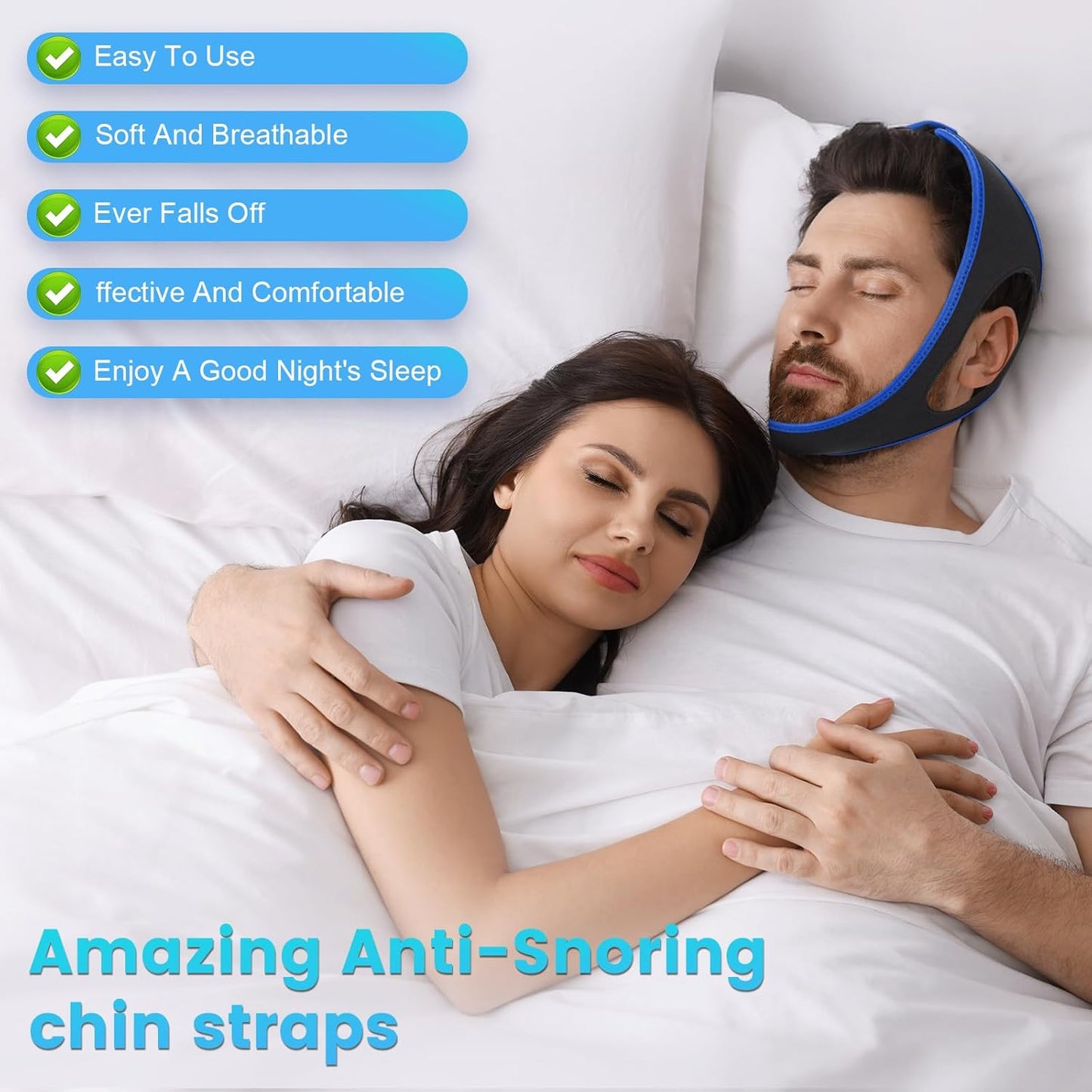 Chin Strap for Snoring Snore Chin Strap for Men & Women Comfortable Jaw Support Snoring Solution Adjustable Effective Snoring Sleep Device Reducing Aid for Women and Men (Blue)