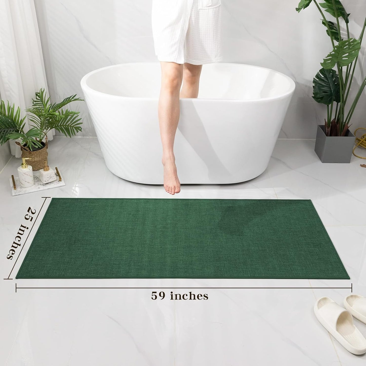 chakme Bathroom Rugs Mat 59x25, Ultra Thin Non Slip Bath Mat Large Quick Dry Absorbent Bath Mat for Bathroom Floor, (Green, 59"x25")