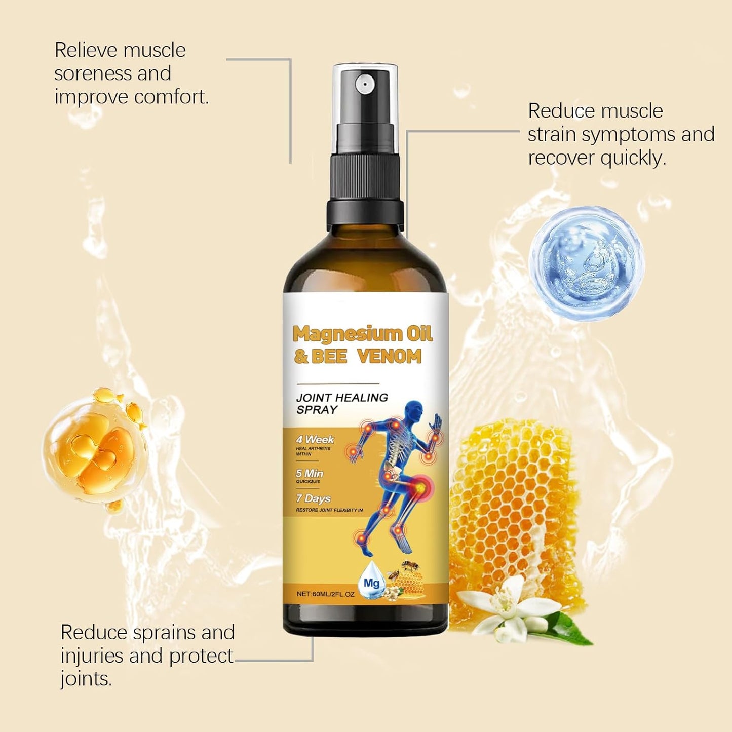 Bee Venom Refreshing Body Mist - Cooling Gel Spray for Skin, Lightweight Hydration During Massage, Non-Sticky Daily Skin Care Spray