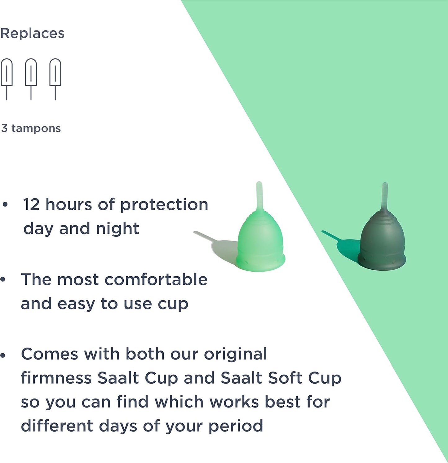 Saalt Twin Pack - Reusable Medical-Grade Silicone Period Cup - Wear for 12 Hours - Saalt Soft & Original Firmness (Small)